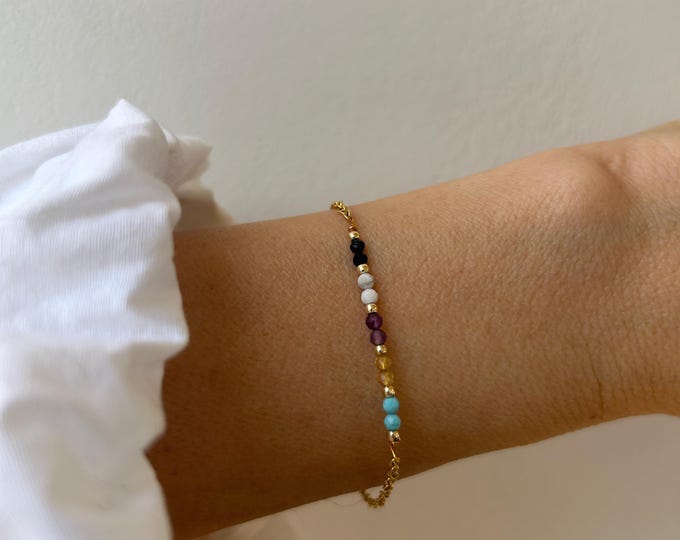Empath Protection Bracelet, Black Tourmaline, Howlite, Amethyst, Citrine, Turquoise, Gold Filled/Sterling Silver, stainless steel