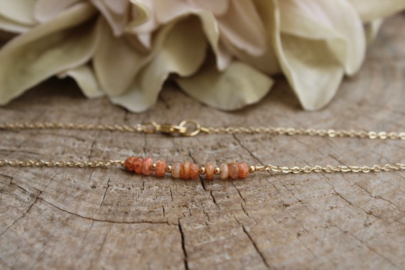 Dainty sunstone  necklace.  Beaded sunstone necklace. Gold filled/rose gold filled/sterling silver. Vitality, positivity.