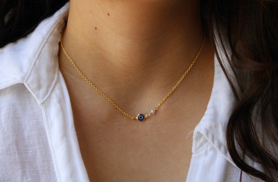 Evil eye and birthstone necklace - Gold filled evil eye choker. Birthstone necklace. Evil eye and gemstone necklace. Bridesmaid gift