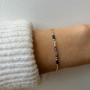 Empath protection bracelet. Block negative energy. Black tourmaline, clear quartz, amethyst, pyrite and hematite. Gold filled, sterling Gold filled