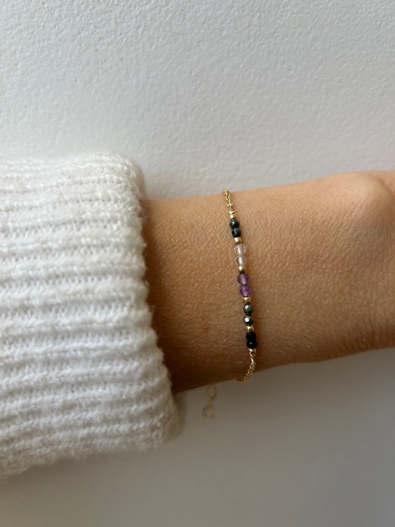 Empath protection bracelet. Block negative energy. Black tourmaline, clear quartz, amethyst, pyrite and hematite. Gold filled, sterling Gold filled