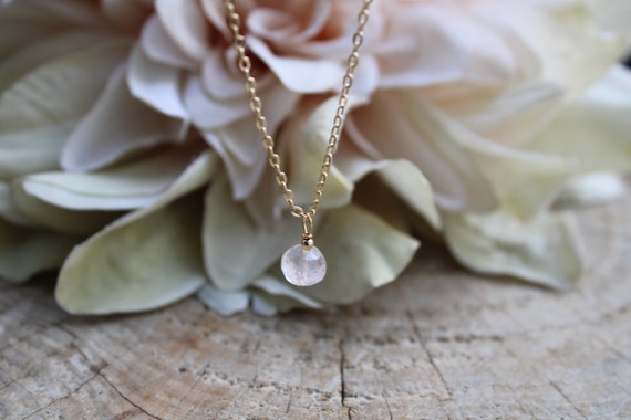 Rose quartz crystal necklace. Crystal necklace. Gold filled/sterling silver rose quartz necklace. Rose quartz drop necklace.