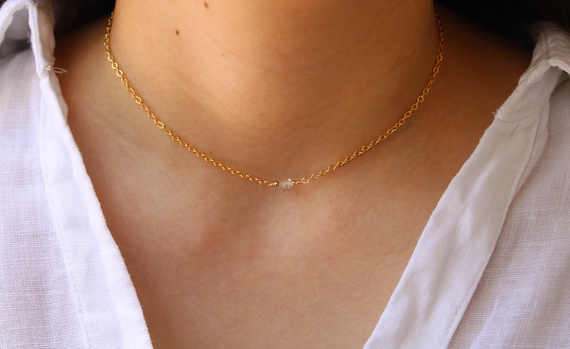 Herkimer diamond necklace. Dainty herkimer diamond necklace choker.  Gold filled, sterling silver. April birthstone