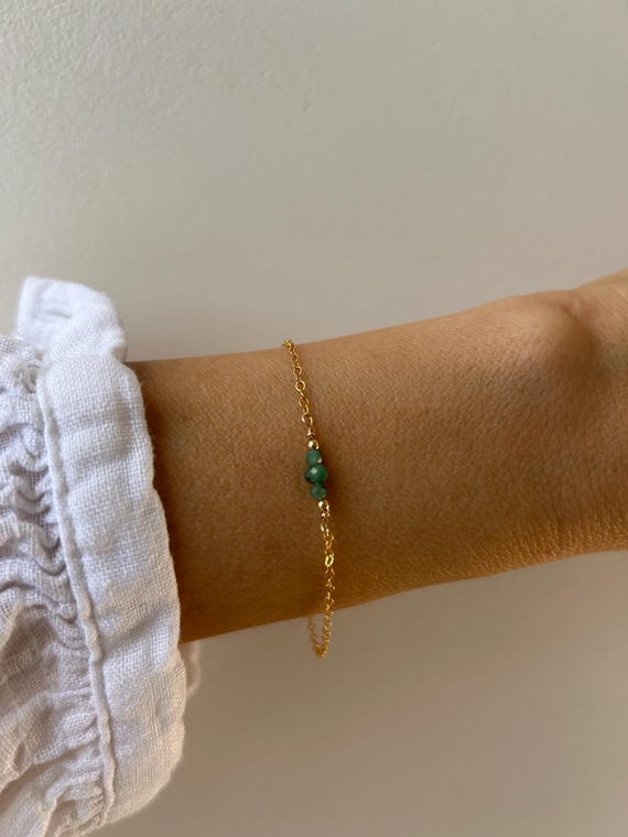 Emerald bracelet. May birthstone. Dainty gemstone bracelet. Gold filled bracelet. Sterling silver bracelet.
