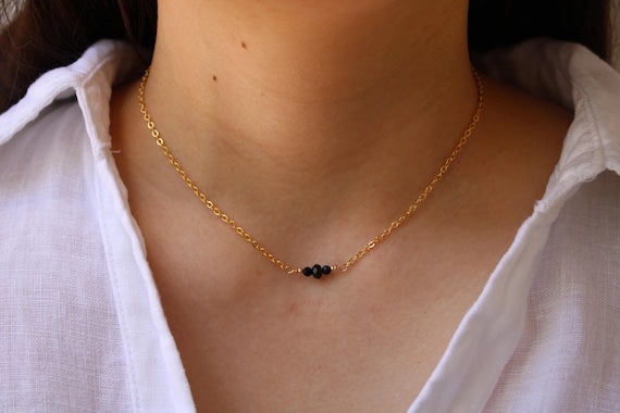 Black tourmaline necklace. Black tourmaline choker.  October birthstone. Empath protection. Gold, silver, rose gold chain