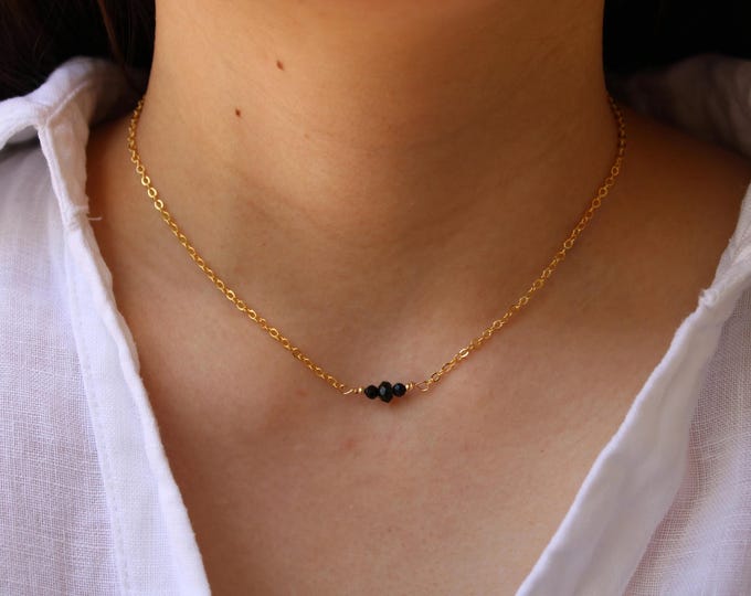 Black tourmaline necklace. Empath protection necklace.  Black tourmaline choker.  October birthstone. Gold, silver, rose gold chain