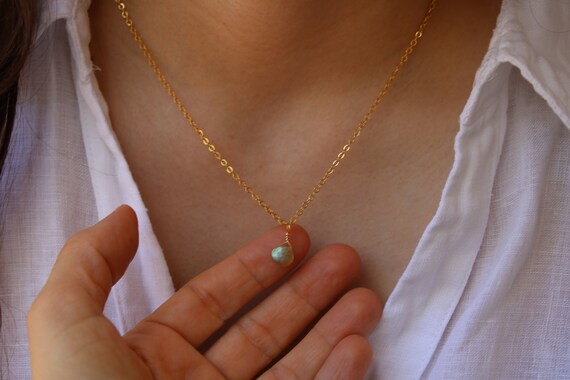 Labradorite necklace.  Labradorite drop necklace. Gold filled/sterling silver. Blue fire flash moonstone.