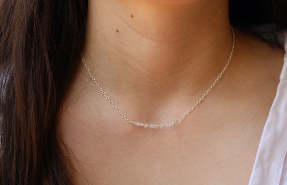 Moonstone bar necklace. Rainbow moonstone necklace. Gold filled/sterling silver . June birthstone.
