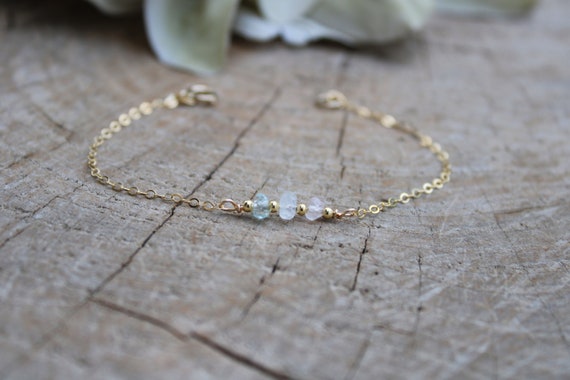 Fertility bracelet. Rose quartz, moonstone and aquamarine bracelet. Mom to be bracelet. Gold filled/ sterling silver bracelet