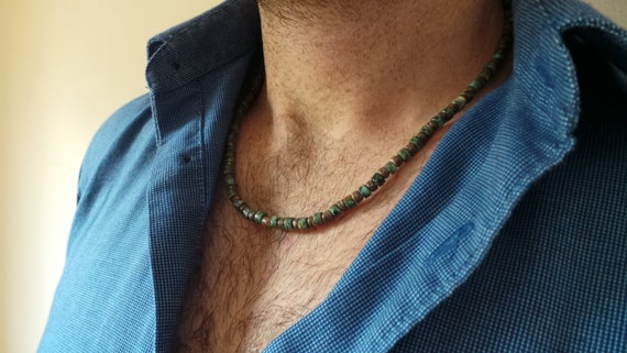 Mens beaded necklace. Mens surfer style necklace. Mens turquoise necklace. African turquoise necklace. Gemstone necklace. Mens necklace.