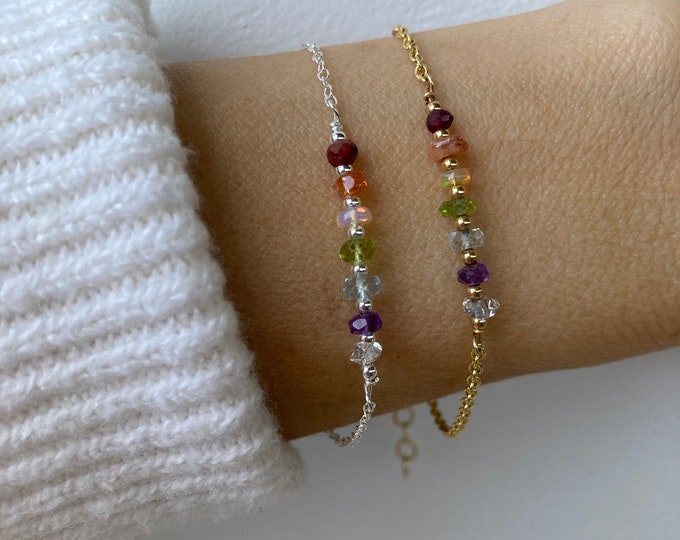 7 chakra bracelet. Real stone 7 chakra. Dainty 7 chakra bracelet. Alternative 7 chakra gemstones. Gold filled/sterling silver