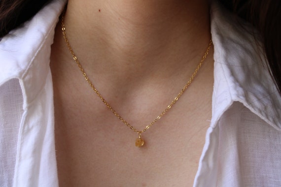 Citrine necklace.  Raw citrine nugget necklace. November birthstone. Citrine crystal choker. Gold filled, sterling silver chain.