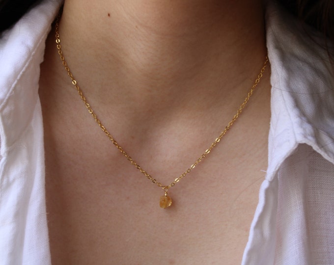 Raw Citrine Nugget Necklace: November Birthstone, Gold Filled, sterling silver Chain