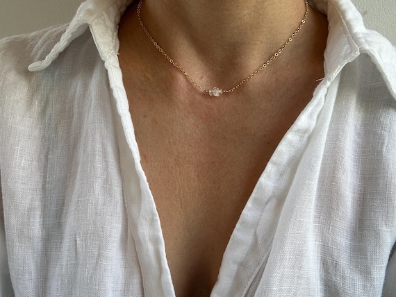 Herkimer diamond necklace. Dainty herkimer diamond necklace choker.  Wedding jewellery. April birthstone. Gold, silver, rose gold chain.