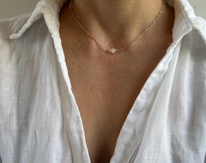 Herkimer diamond necklace. Dainty herkimer diamond necklace choker.  Wedding jewellery. April birthstone. Gold, silver, rose gold chain.