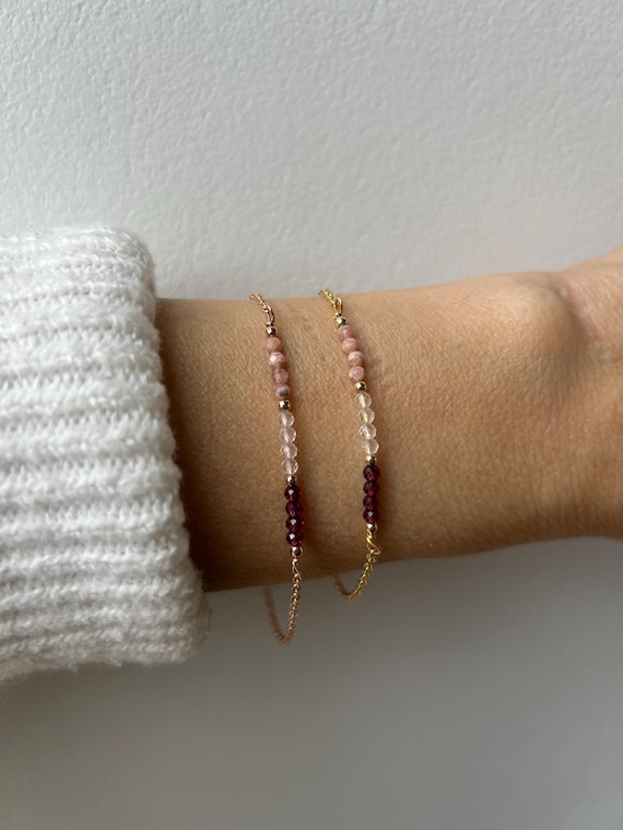 Garnet, rose quartz and rhodochrosite bracelet.  Emotional healing. Gold filled/sterling silver gemstone bracelet.