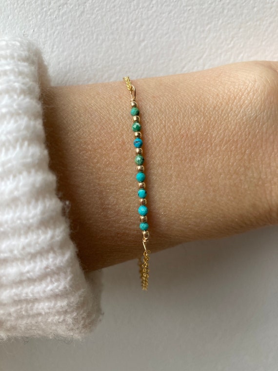 Genuine turquoise bracelet. Beaded turquoise bracelet. Gold filled/sterling silver. December birthstone.