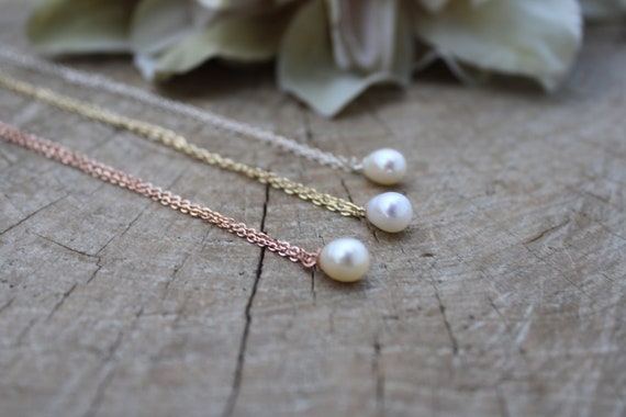 Pearl necklace. Gold filled/rose gold filled, sterling silver pearl necklace.  Single pearl necklace. Bridal necklace. June birthstone.