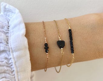 Black Tourmaline Bracelet, Dainty Gemstone Bar,  Empath Protection Jewelry
