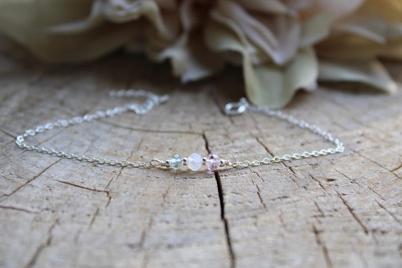 Fertility support. Morganite, Moonstone, Aquamarine Gemstone Bracelet, Delicate Crystal Chain image 8