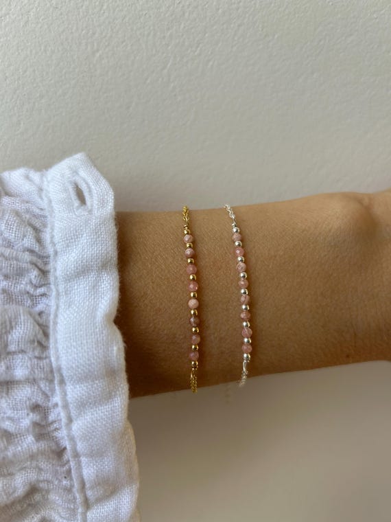 Dainty rhodochrosite bracelet. Crystal healing. Gold filled/sterling silver rhodochrosite bracelet. Pink gemstone birthstone.