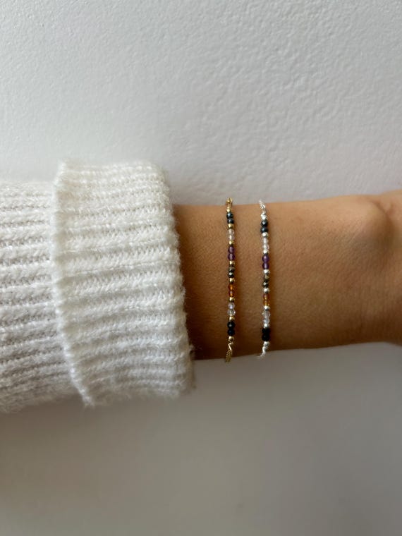 Empath protection bracelet. Black tourmaline, moonstone, citrine ,clear quartz, amethyst, pyrite and hematite. Gold filled, sterling silver