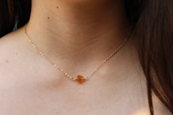 Citrine necklace.  Raw citrine nugget necklace. November birthstone. Citrine crystal choker. Gold filled, sterling silver chain.