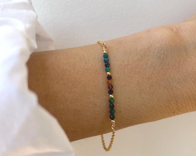 Malachite Chrysocolla Tiger's Eye Gemstone Bracelet, Abundance Protection Healing