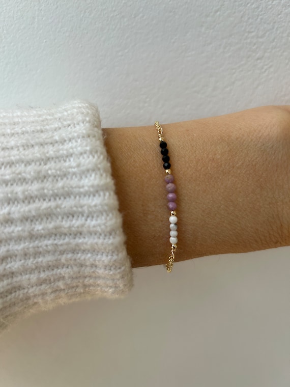 Black tourmaline, lepidolite, and howlite  bracelet. Empath protection and hormonal balance support bracelet. Gold filled/sterling silver