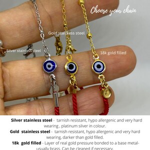 Red String Evil Eye Protection Bracelet, Gold Filled Charm, Adjustable Cord Jewelry image 9