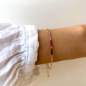 Ruby, garnet and mystic pink topaz bracelet. Multi gemstone bracelet. Gemstone bead bar bracelet. Protection, block negativity, good luck.