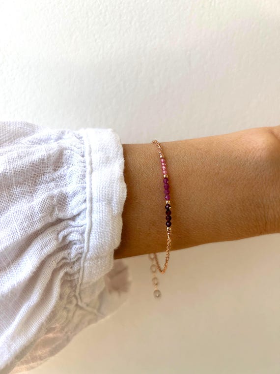 Ruby, garnet and mystic pink topaz bracelet. Multi gemstone bracelet. Gemstone bead bar bracelet. Protection, block negativity, good luck.