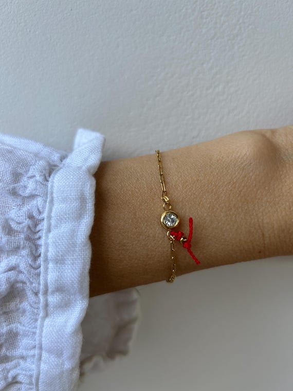 Solitaire red string bracelet. Paper clip chain bracelet . Red string Stainless steel rhinestone bracelet.   Good luck and protection