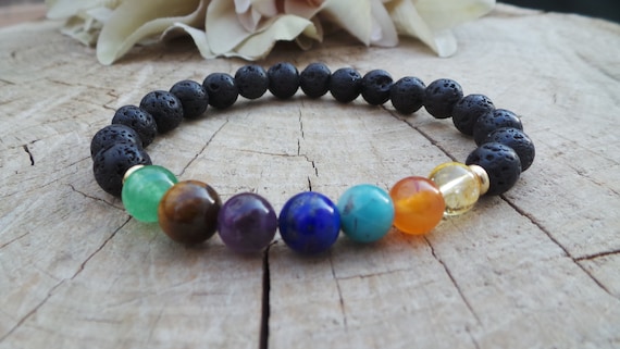 Mens 7 chakra bracelet. Chakra bracelet.  Lava rock bracelet. 7 chakra lava rock bracelet. Healing bracelet.