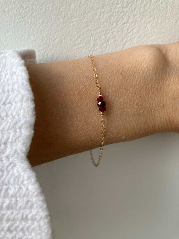 Ruby bracelet.  Gold filled ruby bracelet. Dainty ruby bracelet. July birthstone bracelet. Sterling silver ruby bracelet.