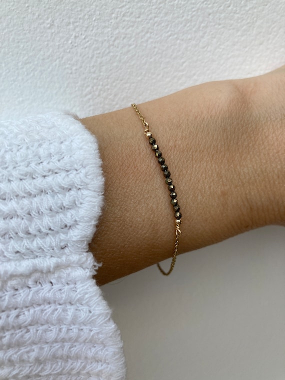 Pyrite bracelet.  Dainty pyrite bracelet.  Gold pyrite bracelet.  Abundance, protection, energy guard. Gold, silver, rose gold chain.