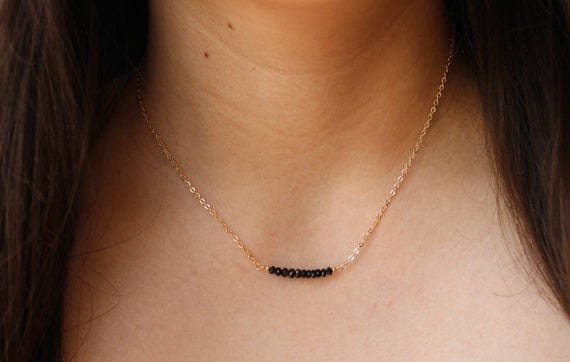 Black tourmaline bar necklace. 14k Gold filled black tourmaline choker . October birthstone. Empath protection.