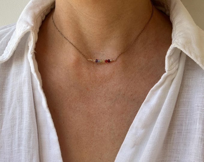7 Chakra Gemstone choker. Gold, silver, rose gold stainless steel chain.