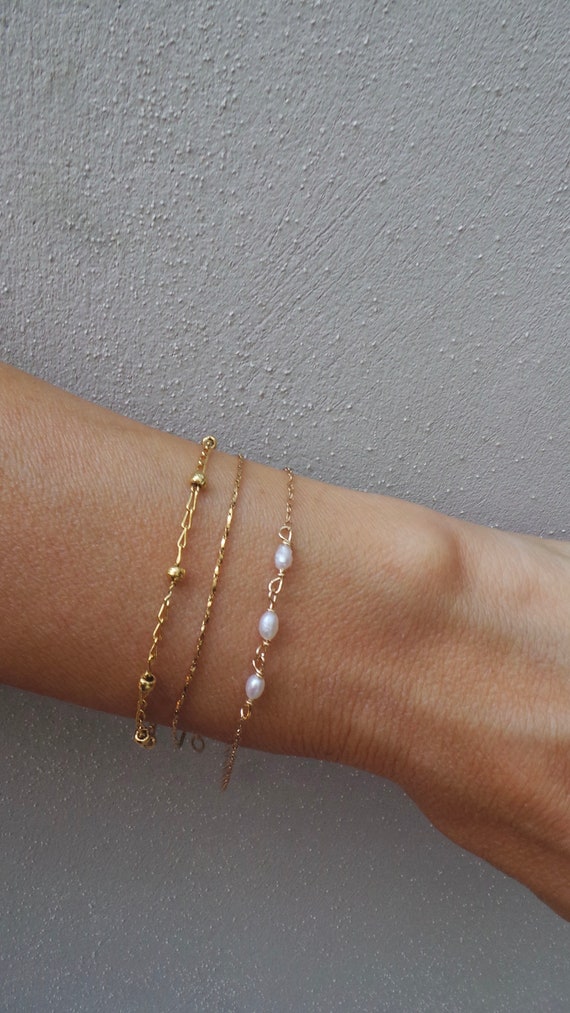 Dainty pearl bracelet. Tiny pearl bracelet. Gold filled pearl Etsy