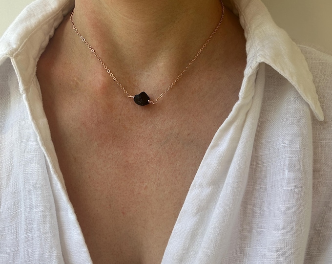 Raw Black Tourmaline Choker, Empath Protection Necklace, Gold or Silver Chain
