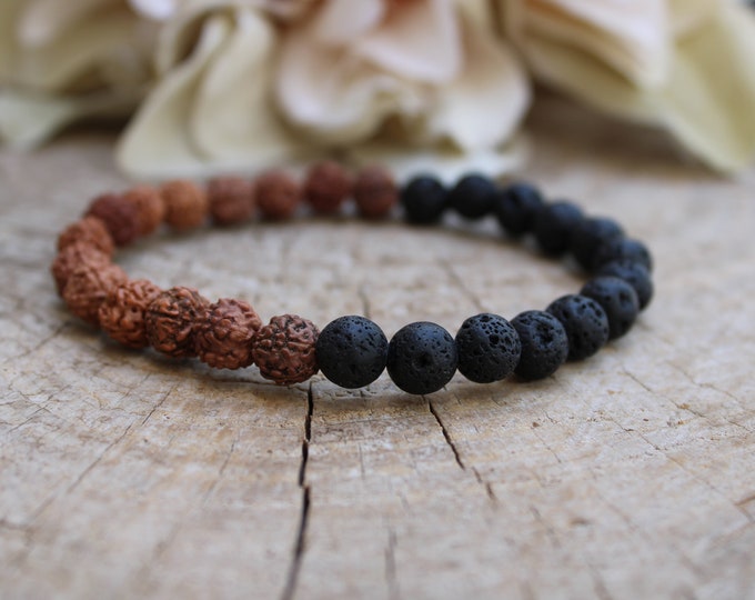 Rudraksha and lava rock mala bracelet. Sacred rudraksha bracelet. Protection, grounding, stress relieving. Beaded bracelet men.
