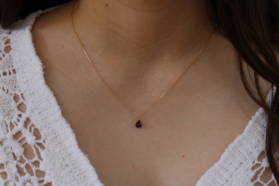 Amethyst necklace. Amethyst teardrop necklace. February birthstone. 14k Gold filled necklace. Layering necklace.