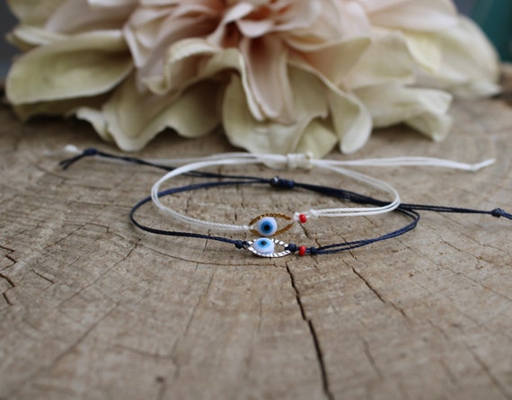 Evil eye bracelet.  Blue evil eye bracelet. White evil eye bracelet .Evil eye cord  bracelet. Protection bracelet. Adjustable bracelet.