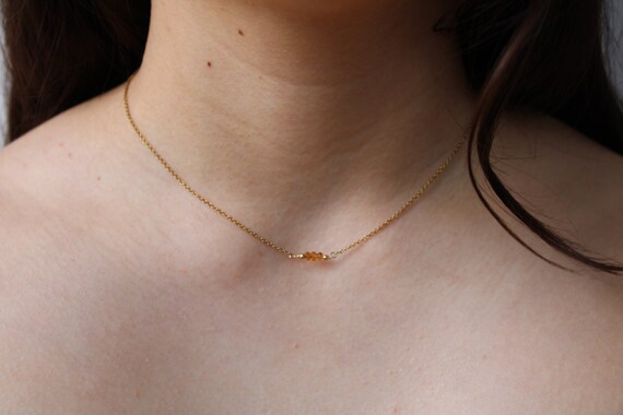 Dainty Citrine Necklace: November Birthstone, Adjustable Gold/Silver