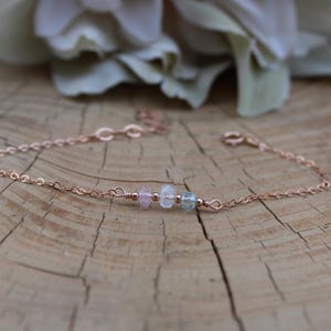 Fertility support. Morganite, Moonstone, Aquamarine Gemstone Bracelet, Delicate Crystal Chain image 14