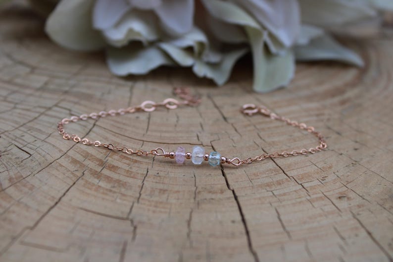 Fertility support. Morganite, Moonstone, Aquamarine Gemstone Bracelet, Delicate Crystal Chain image 14