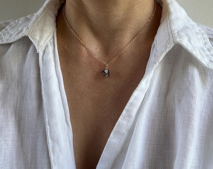 Raw smoky quartz nugget necklace. Smoky quartz crystal necklace. Block negativity. Gold, silver, rose gold chain.