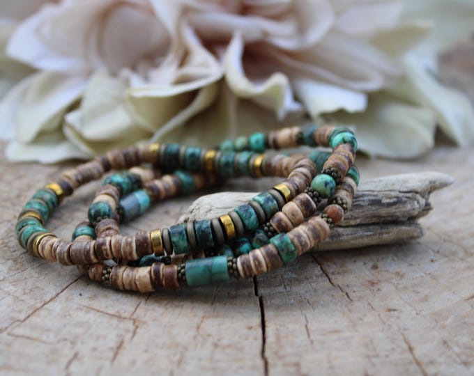 Mens bracelet. Mens gemstone bracelet. African turquoise bracelet. Mens beaded bracelet stack. Mens stretch bracelet.