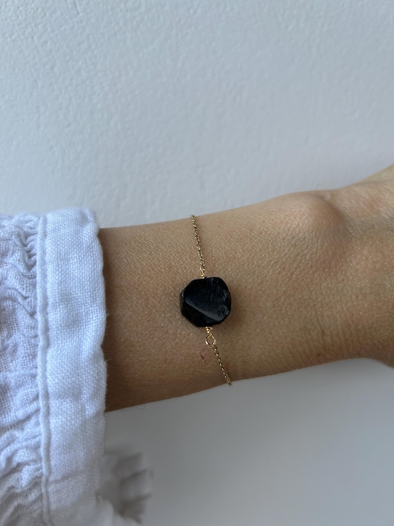 Black Tourmaline Bracelet. Empath protection Stainless Steel Chain
