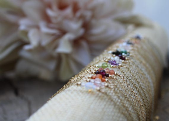 Dainty gemstone bracelet. Birthstone bracelet. Gold, silver, rose gold chain. Black tourmaline, amethyst, aquamarine, pearl (21 options)